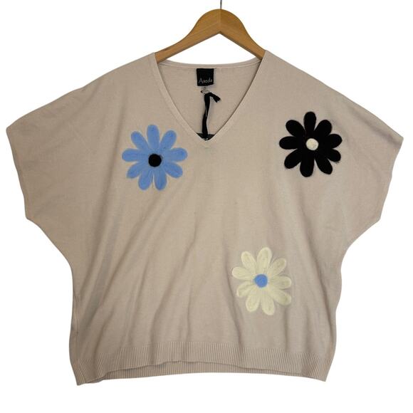 Aaeda Luscious Floral Embroidered V-Neck Sweater Size XL Dolman Sleeve Cozy NEW - Picture 1 of 7